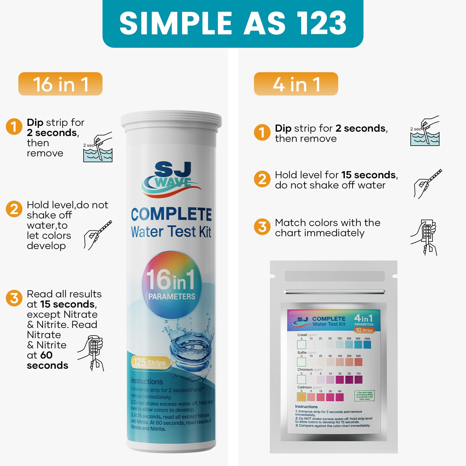 SJ WAVE 22 in 1 Water Test Kits - 125 Strips Drinking Water Test